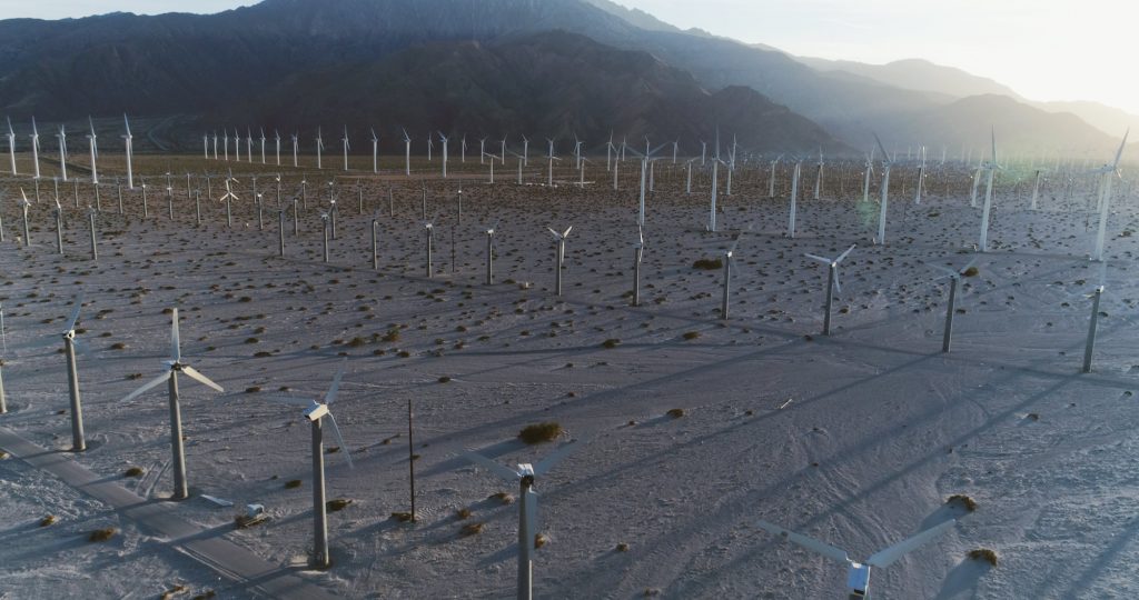 Aerial view of Palm Springs windmills
